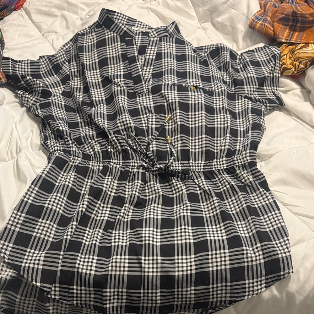 Black and White Plaid Women's Blouse